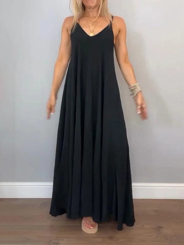 Jolanta - שמלת V צווארון מסוגננת מכותנה ופשתן