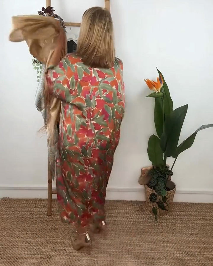 Shilisa - שמלת V-Neck עם הדפס צמות