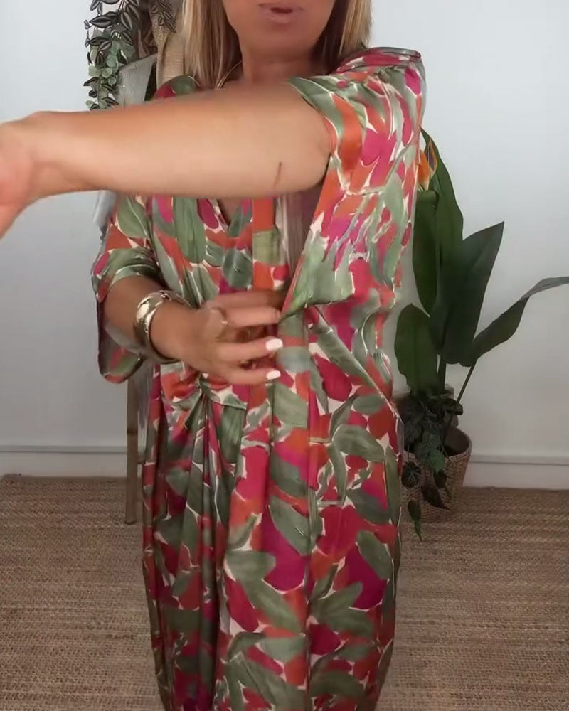 Shilisa - שמלת V-Neck עם הדפס צמות
