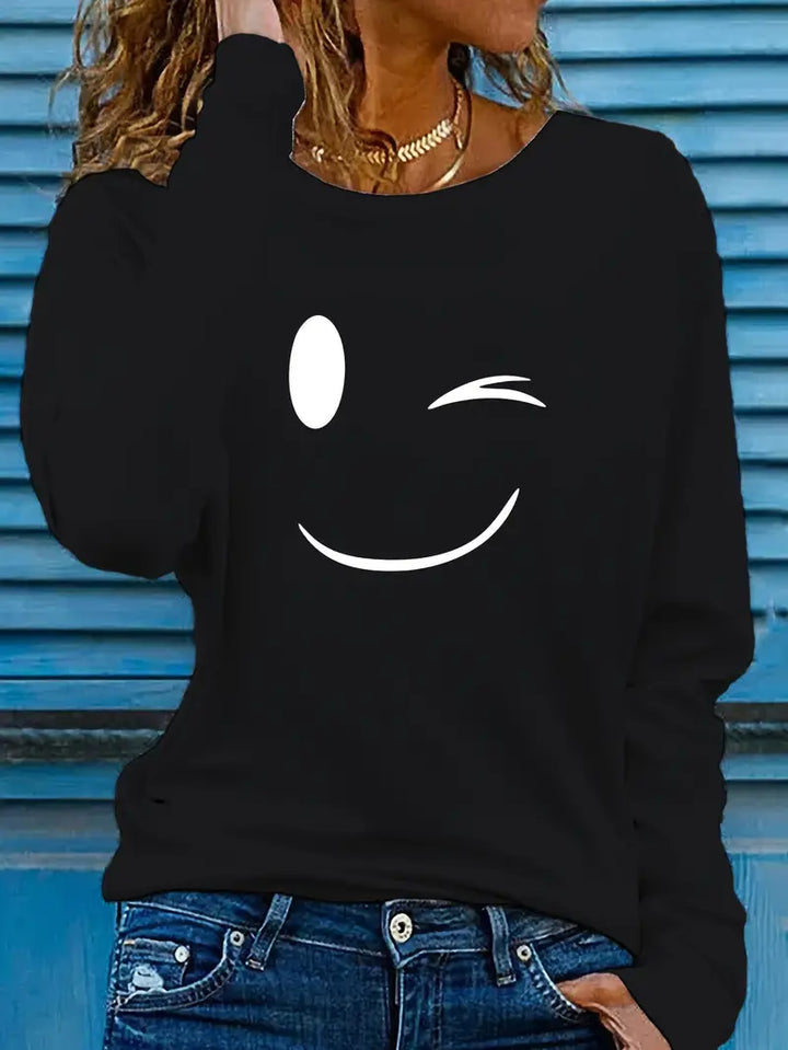 Odalina - חולצת טי שירט עם הדפס סמיילי ווינק