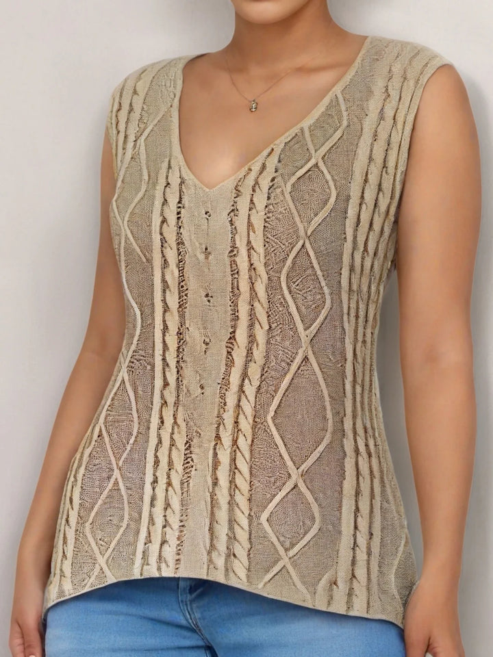 Juno -  חולצת סריג קז'ואל ללא שרוולים עם צווארון V