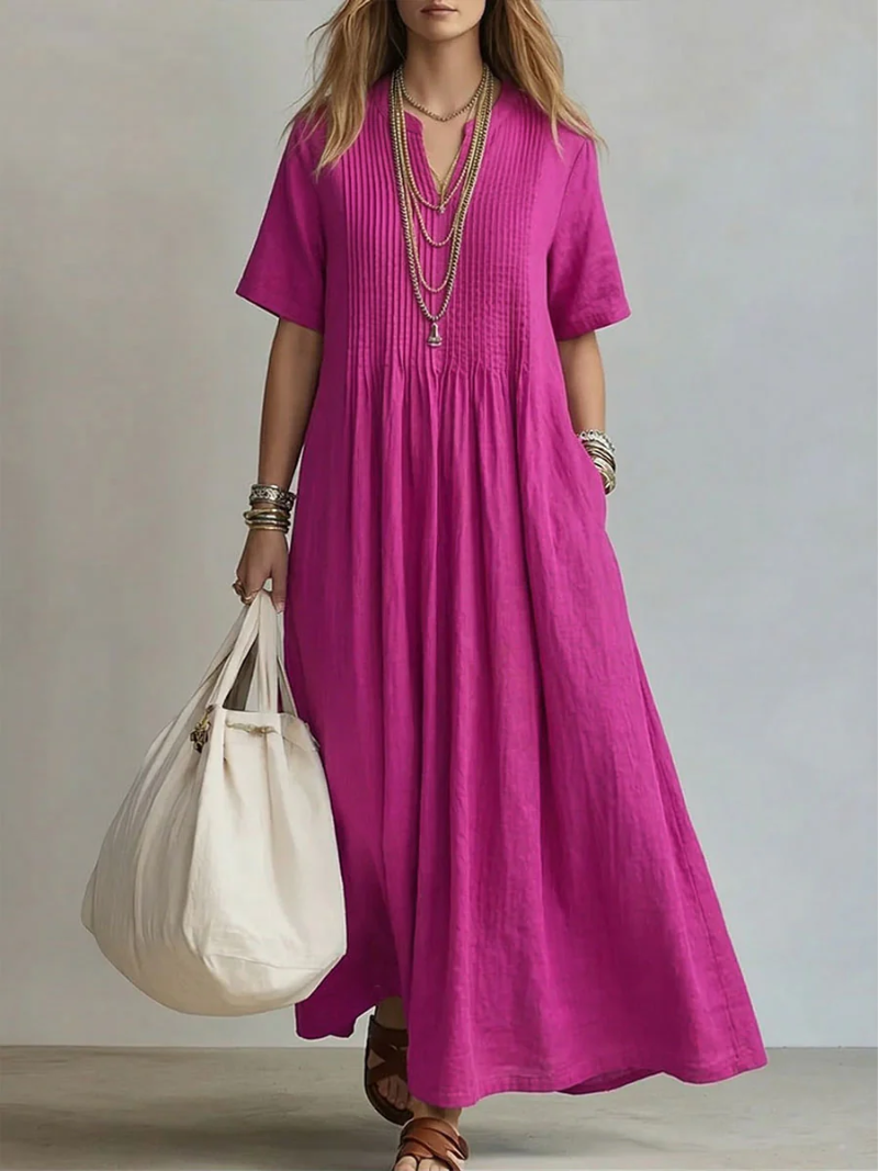 Betsaida - שמלה אלגנטית עם מחשוף V ושרוולים קצרים