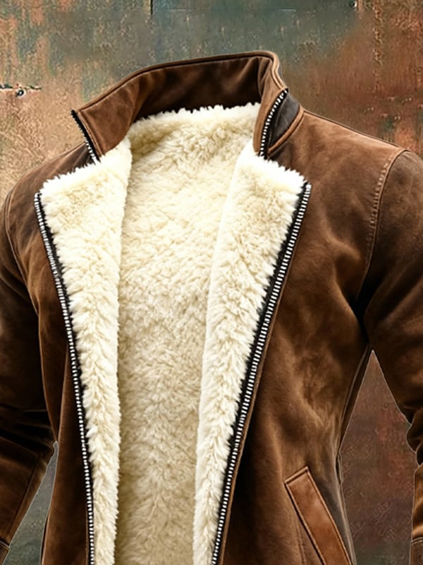 Rakibul - מעיל רטרו מזמש ועור עם עיצוב טלאים