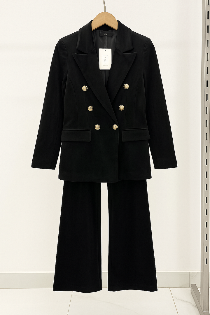 Dimitra - סט בלייזר קטיפה עם כפתורים כפולים