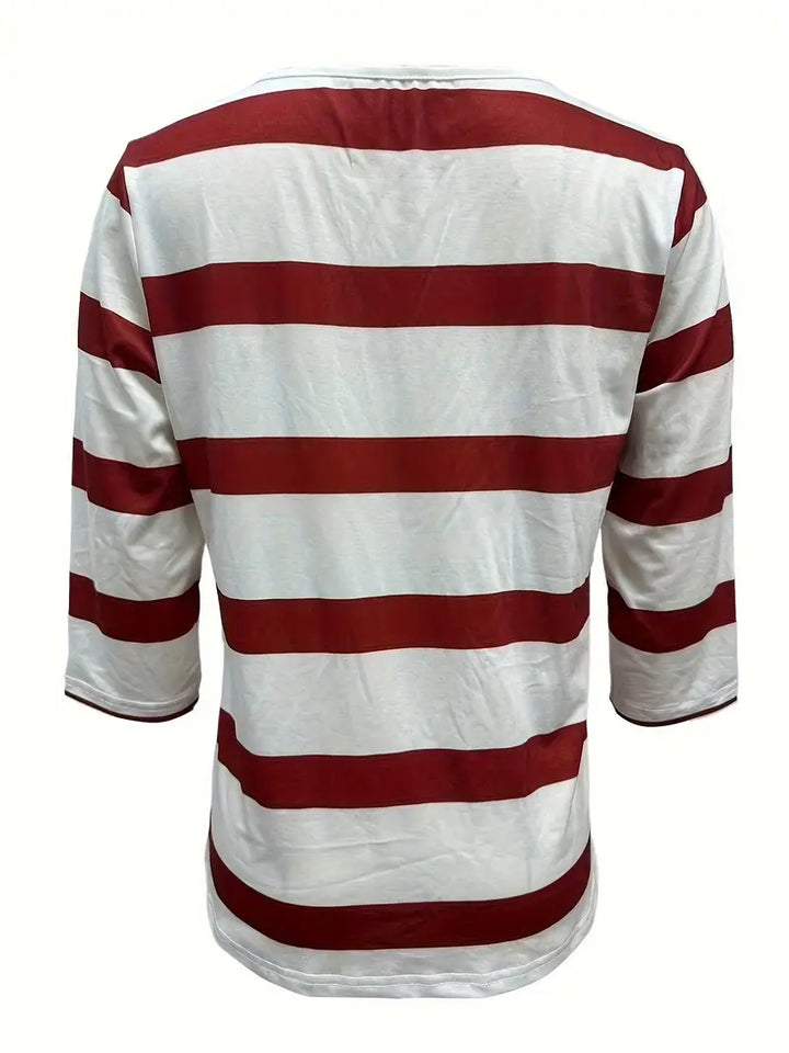 Dakota - טי שירט קז'ואל עם צווארון V והדפס פסים