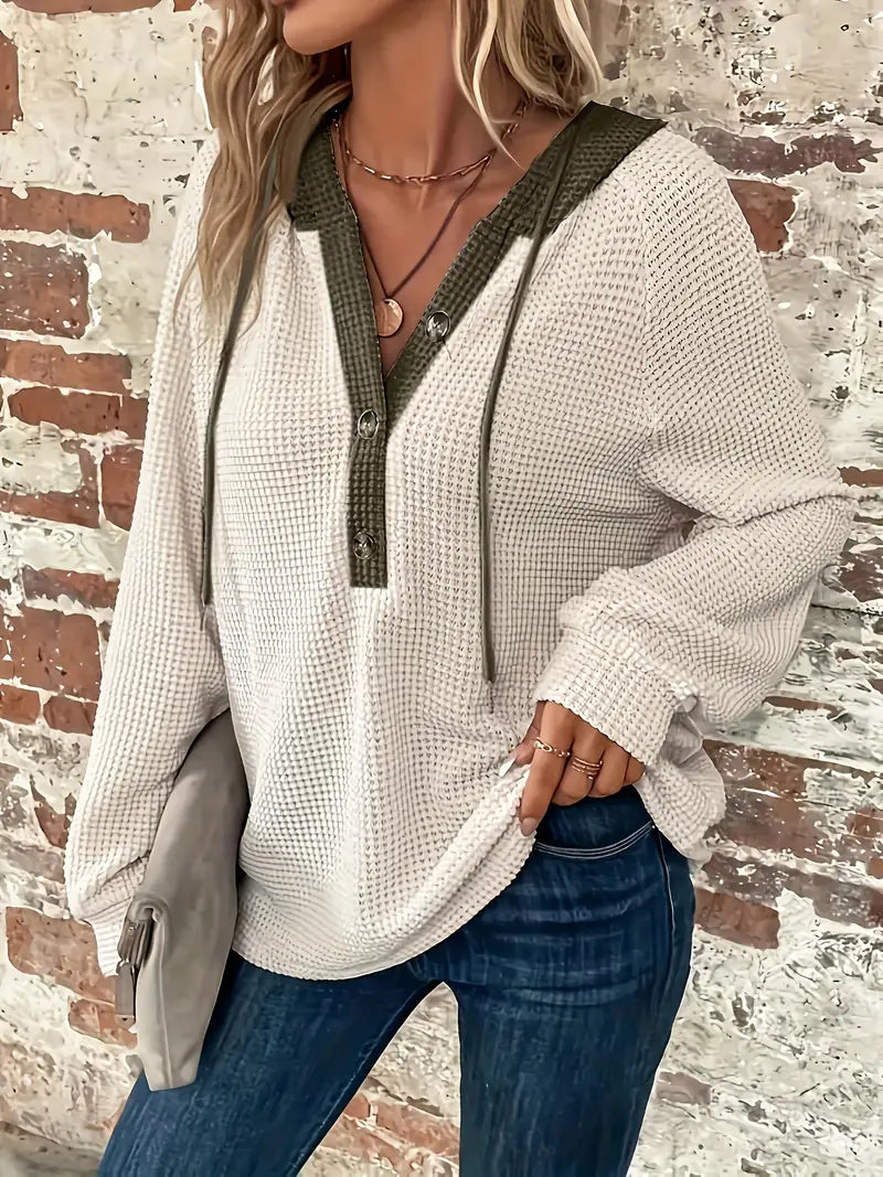 Snezhana - סווטשירט עם שרוולים ארוכים, כפתורים קדמיים ושרוך