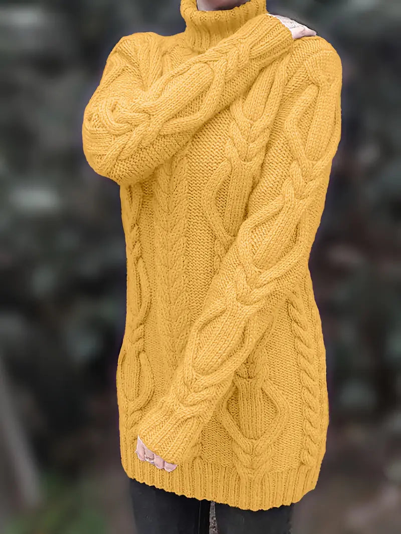 Narda - שמלת סריג עם צווארון גולף ועיצוב צמות