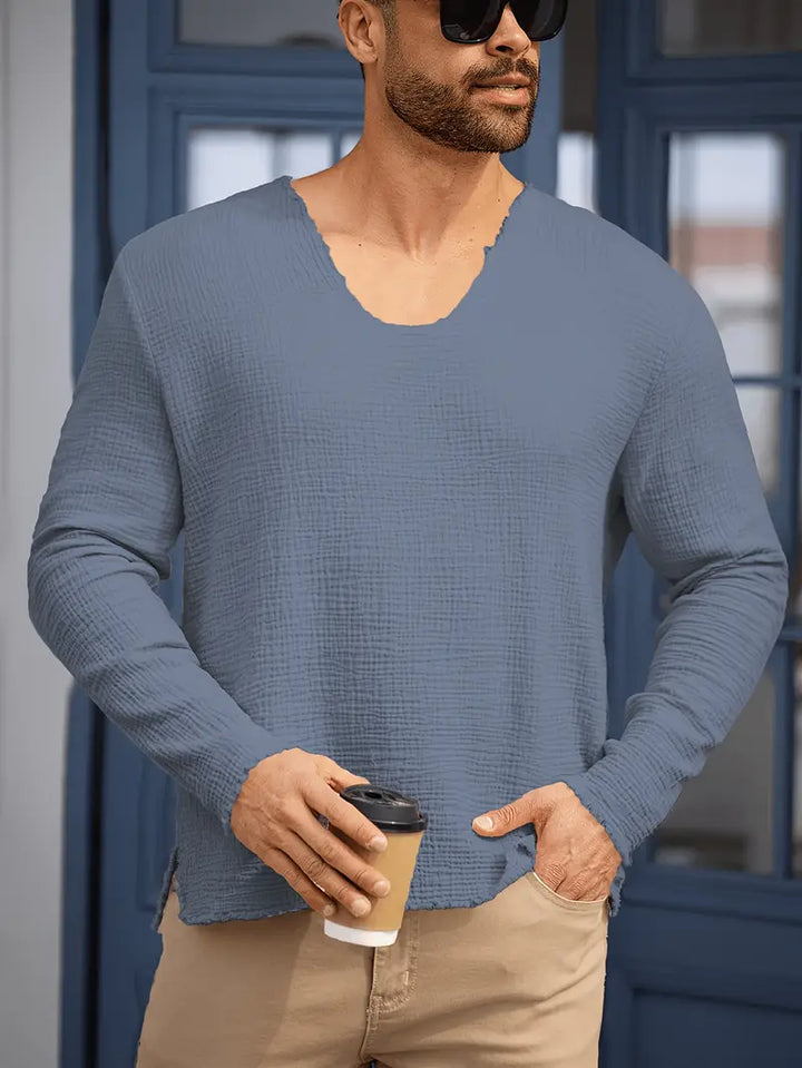 Demetrio - חולצת שרוולים ארוכים נוחה ונינוחה עם צווארון V