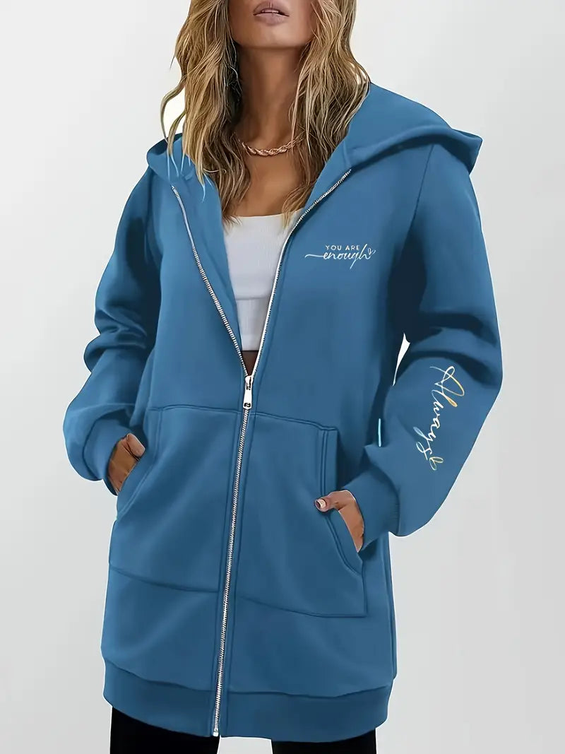 Angeleen - ז'קט עם רוכסן, הדפס גיאומטרי וכובע