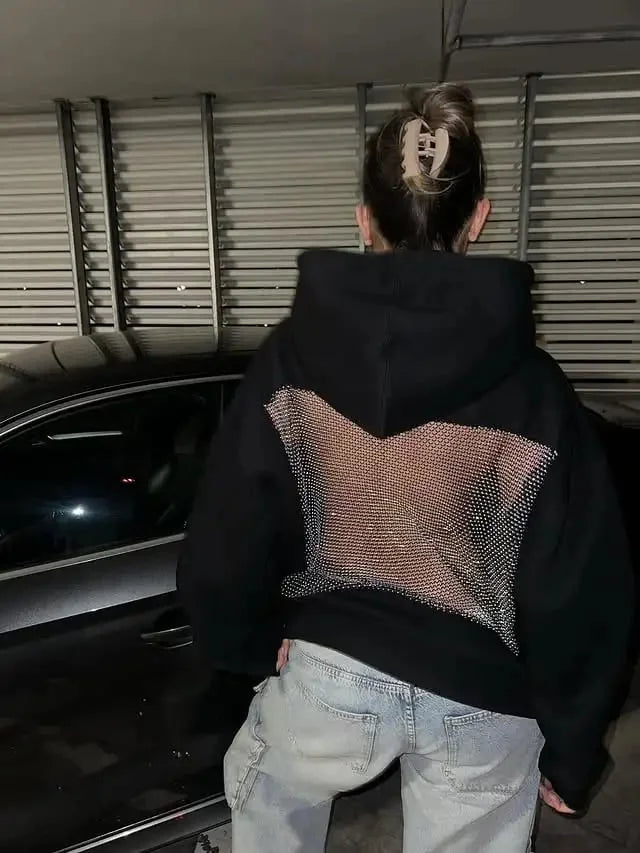 Yasmina - סווטשירט עם רשת נוצצת וגב חשוף