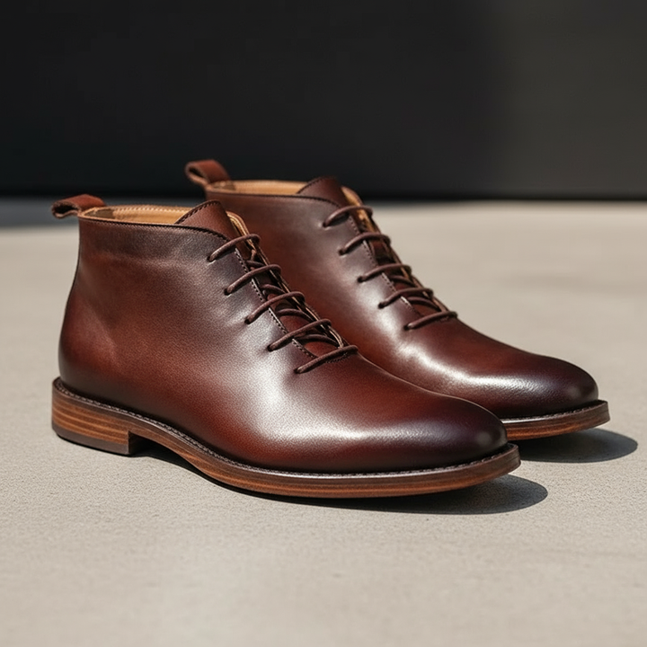 Milovans - Leather Lace-Up Ankle Boots With Round Toe