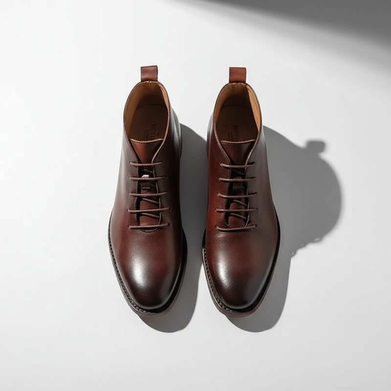 Milovans - Leather Lace-Up Ankle Boots With Round Toe