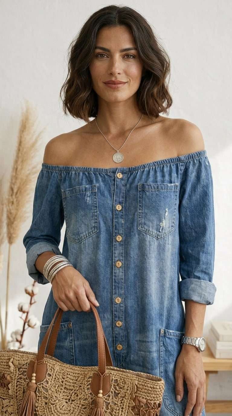 Seleeja - אוברול ג'ינס כותנה בסגנון וינטג'