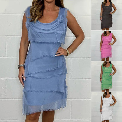 Griselda - שמלת שכבות קרועות עם פרנזים ללא שרוולים