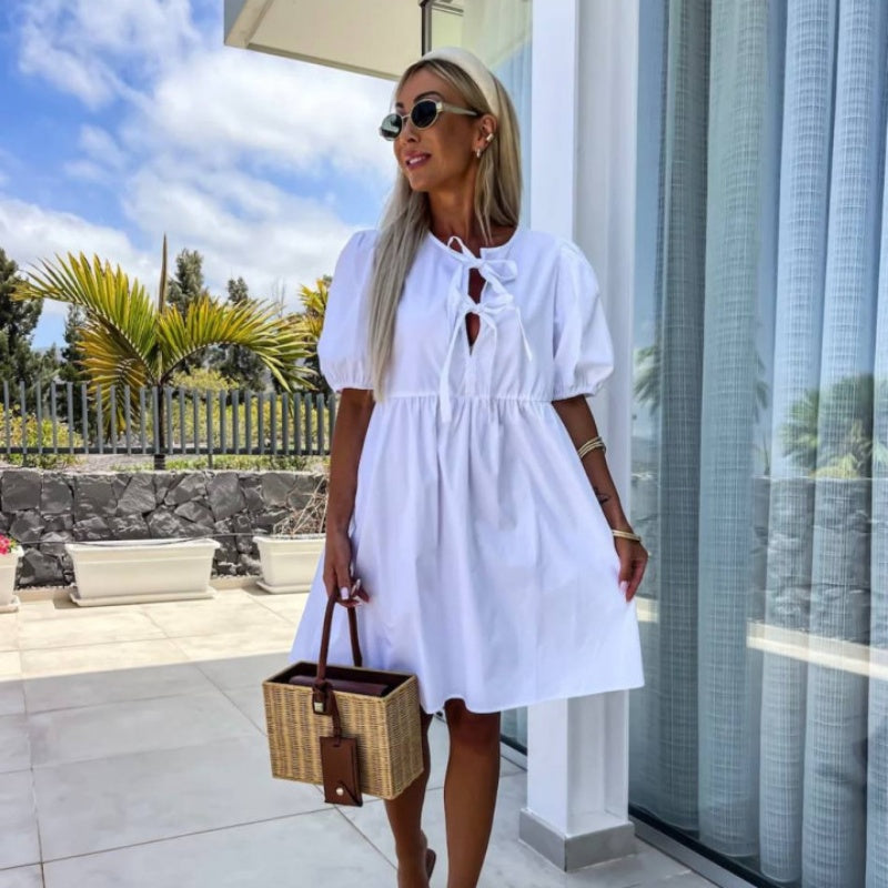 Oana - שמלה מסוגננת עם עניבת פרפר ושרוולים תפוחים