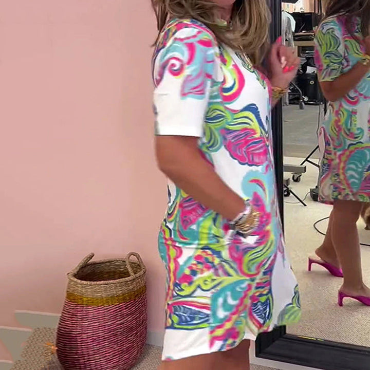 Heloise - שמלה צבעונית עם הדפס ומחשוף V