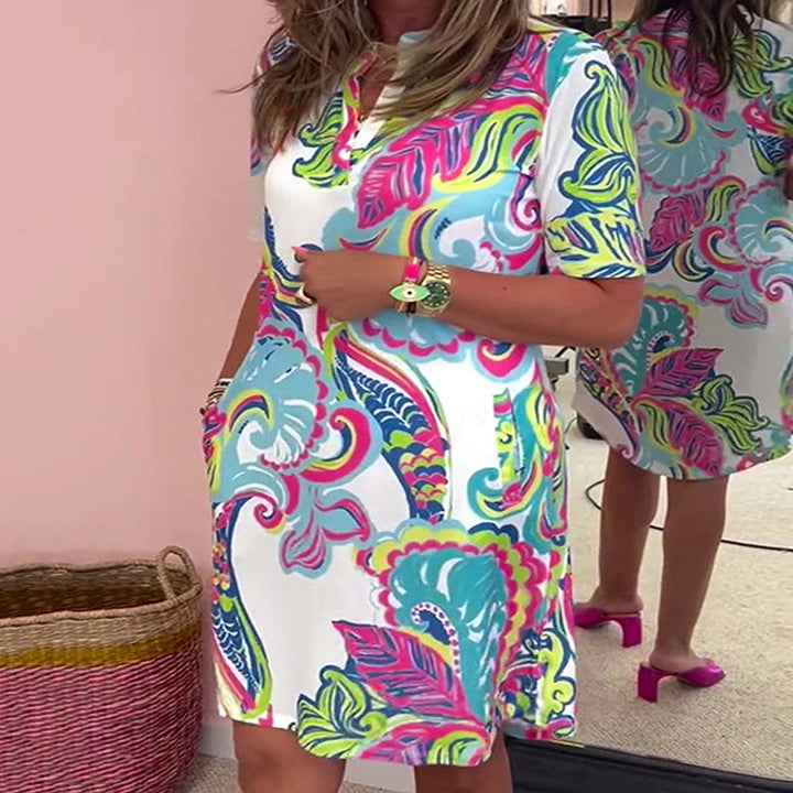 Heloise - שמלה צבעונית עם הדפס ומחשוף V