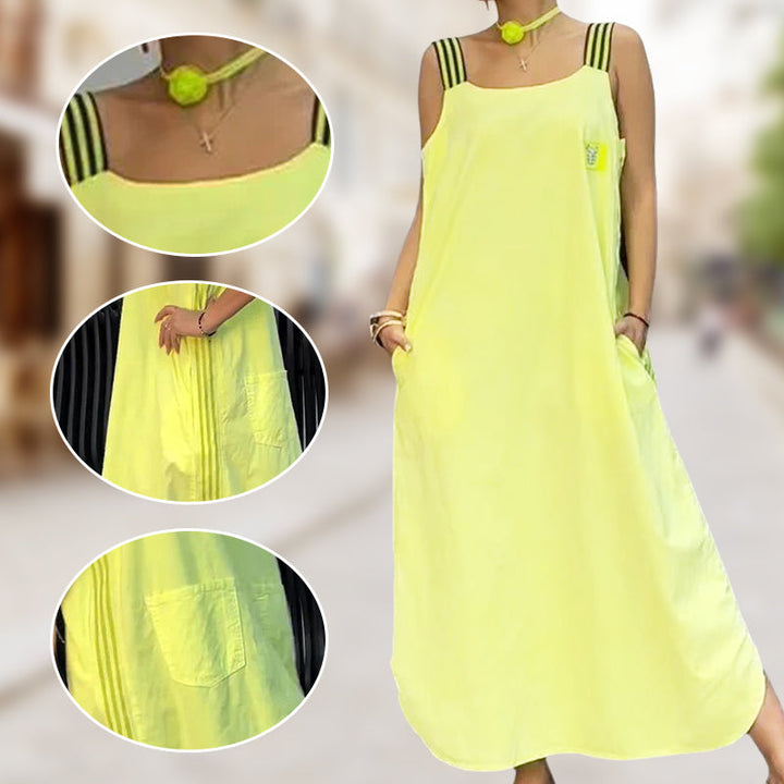 אליסון – שמלת מקסי עם כתפיות רחבות וכיסים