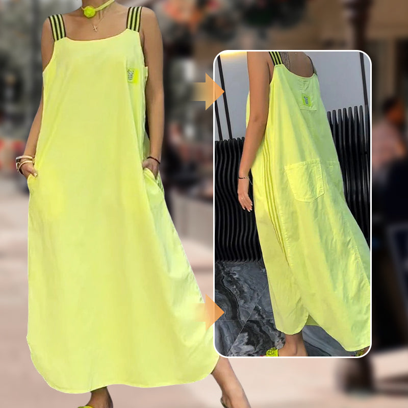 אליסון – שמלת מקסי עם כתפיות רחבות וכיסים