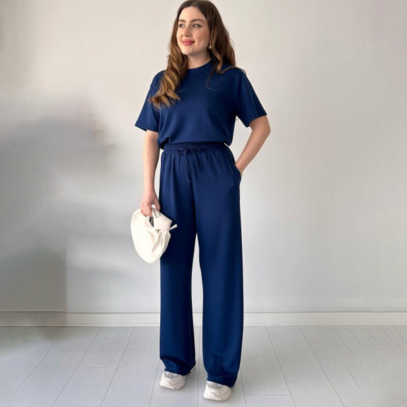 Jimena - חולצת קז'ואל עם צווארון עגול ומכנס עם שרוך קשירה