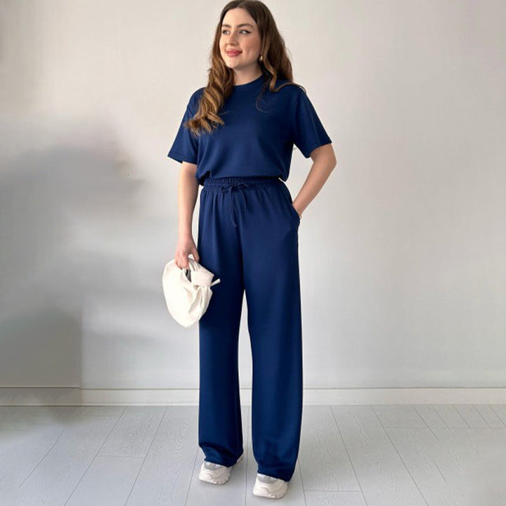 Jimena - חולצת קז'ואל עם צווארון עגול ומכנס עם שרוך קשירה