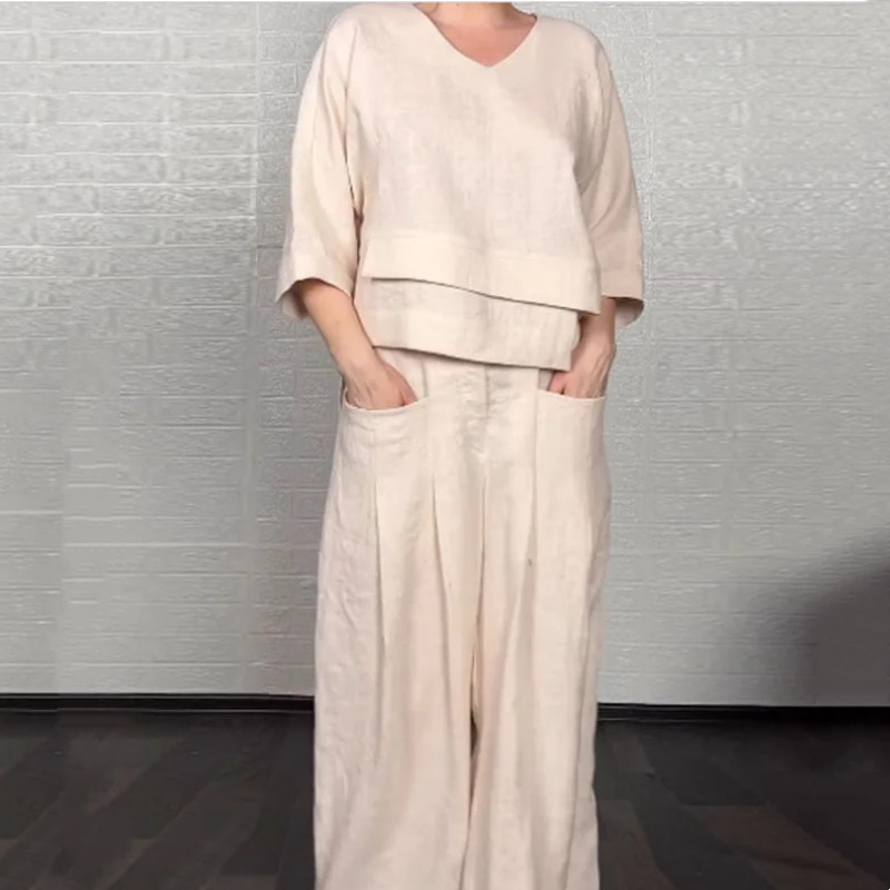 Louna - חליפת שני חלקים אלגנטית מכותנה ופשתן