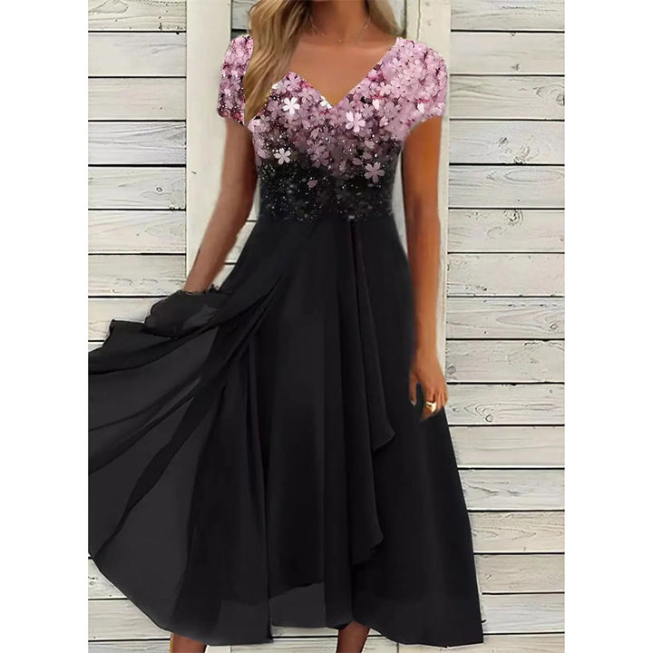 Doina - שמלת V צוואר מסוגננת עם הדפס