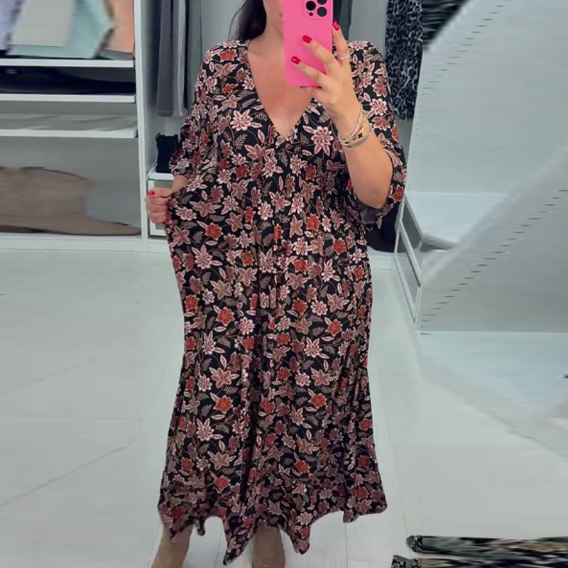 Meika - שמלת מקסי מודפסת עם צווארון V