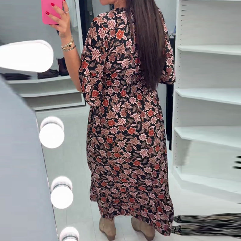 Meika - שמלת מקסי מודפסת עם צווארון V