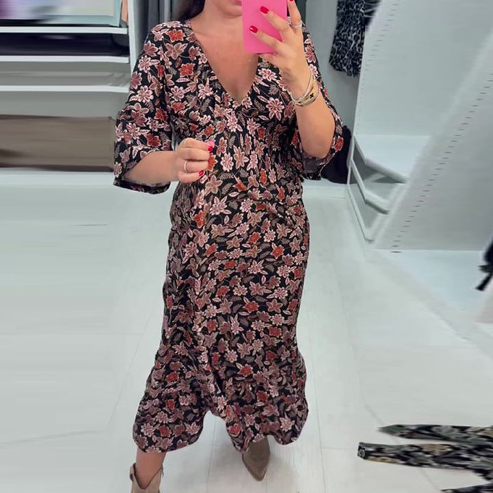 Meika - שמלת מקסי מודפסת עם צווארון V