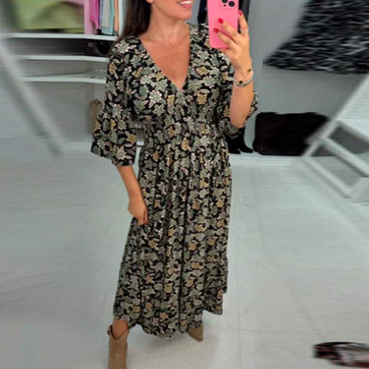Meika - שמלת מקסי מודפסת עם צווארון V